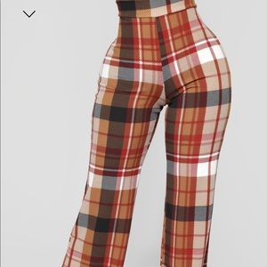Brown toned plaid flare pants